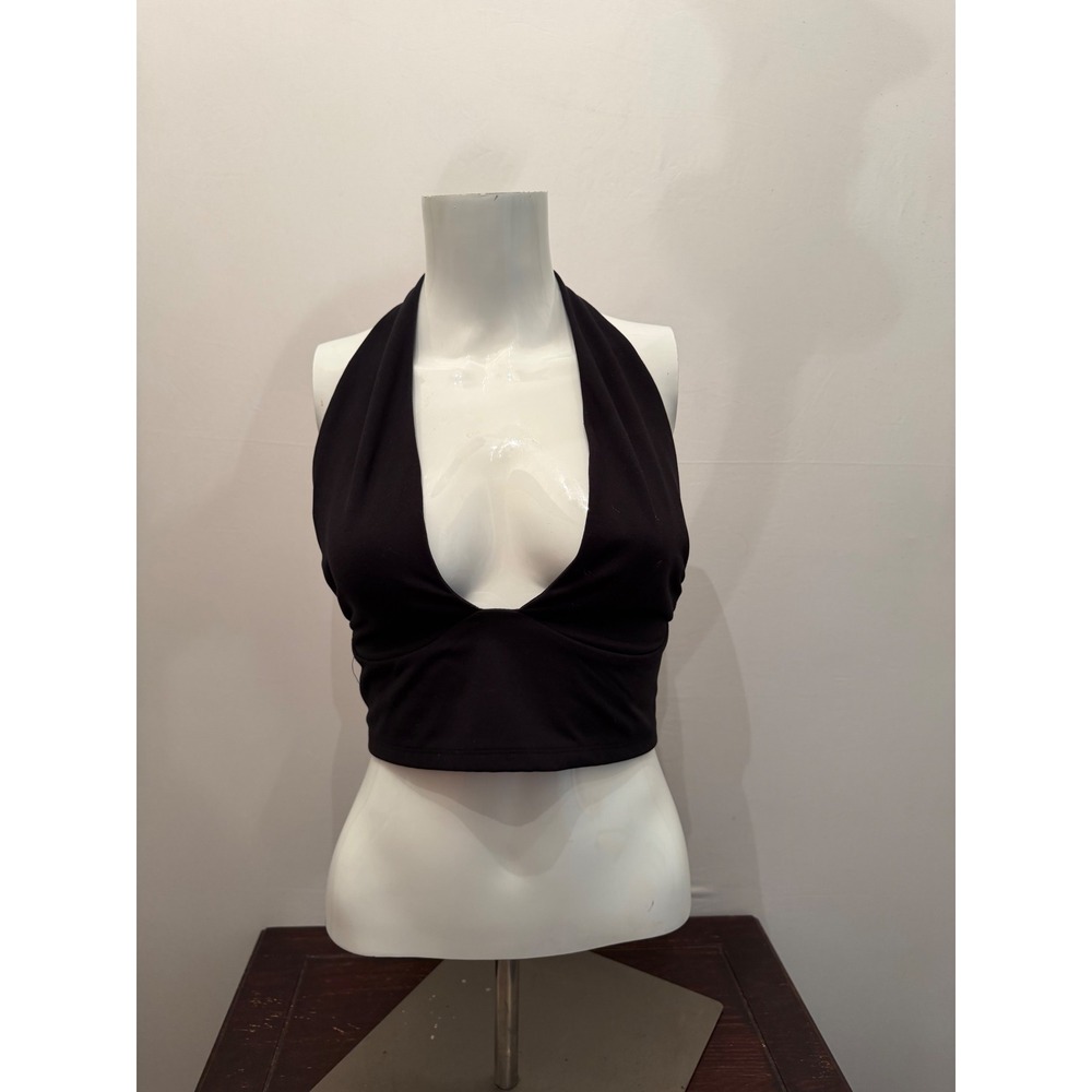 Wild Fable Halter Top ButterBliss Deep V-Neck Cropped Black Large